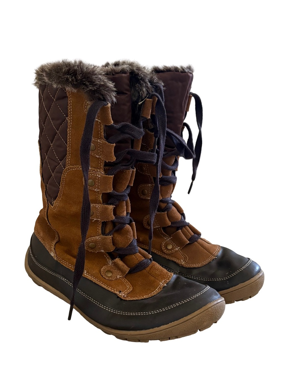 Women’s Bass-Whistler Brown Lace-Up Winter Boots with Faux Fur Trim